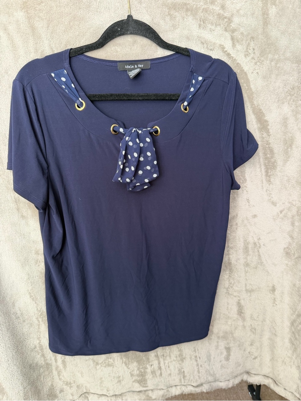 Adelle & Way Navy Short Sleeve Tie-Neck Tee